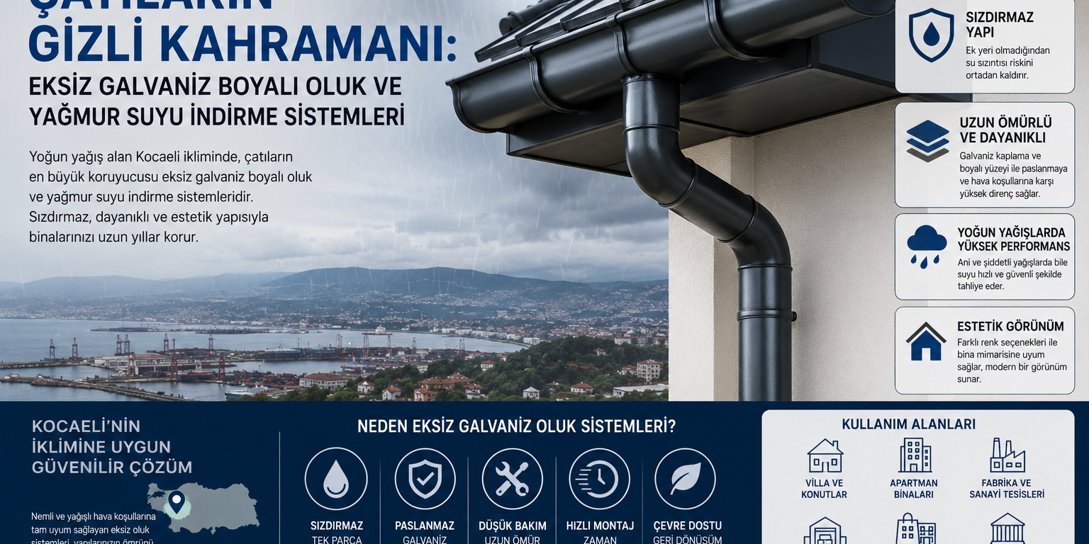 Kocaeli izmit eksiz oluk sistemleri Kocaeli ve İzmit Bölgesinde Çatıların Gizli Kahramanı: Eksiz Galvaniz Boyalı Oluk ve Yağmur Suyu İndirme Sistemleri