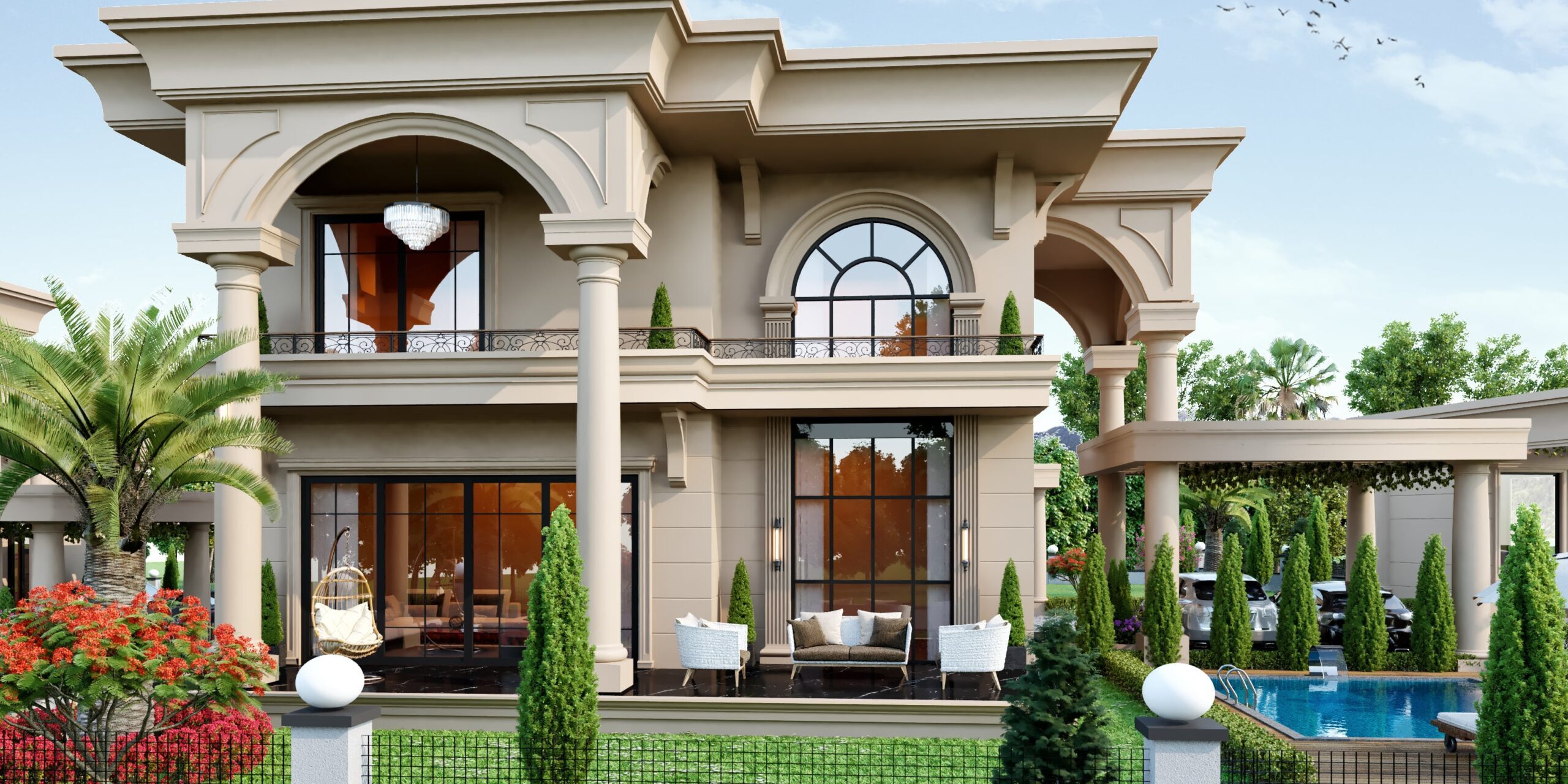 Lüks bir villa iç tasarımında aşağıdaki öğeleri düşünebilirsiniz: