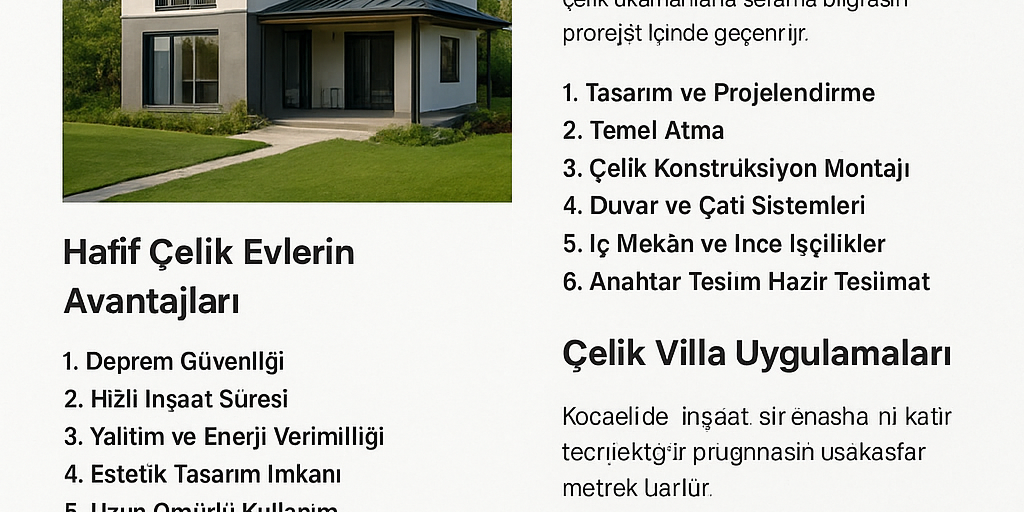 Kocaeli Hafif Çelik Ev ve Çelik Villa İmalatı, Kurulumu ve Anahtar Teslimi Uygulamaları