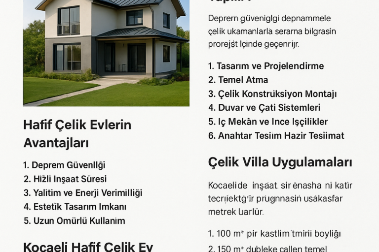 Kocaeli Hafif Çelik Ev ve Çelik Villa İmalatı, Kurulumu ve Anahtar Teslimi Uygulamaları