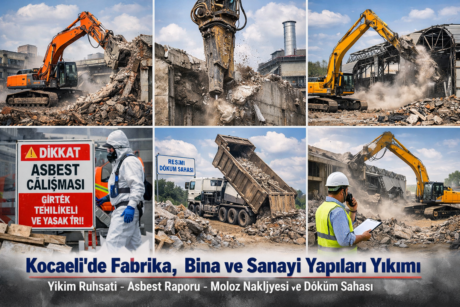Kocaeli Bölgesinde Makina ile Eski Fabrika, Eski Bina, Hangar ve Sanayi Yapıları Yıkımı