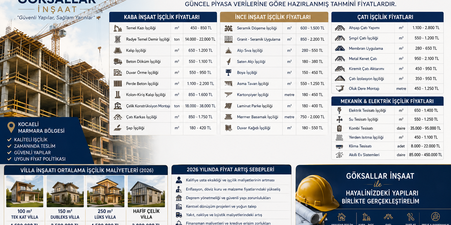 Kocaeli ve Marmara Bölgesi İçin 2026 Yılı Tahmini İnşaat İşçilik Birim Fiyatları ve Artış Sebepleri Kocaeli ve Marmara Bölgesi İçin 2026 Yılı Tahmini İnşaat İşçilik Birim Fiyatları ve Artış Sebepleri