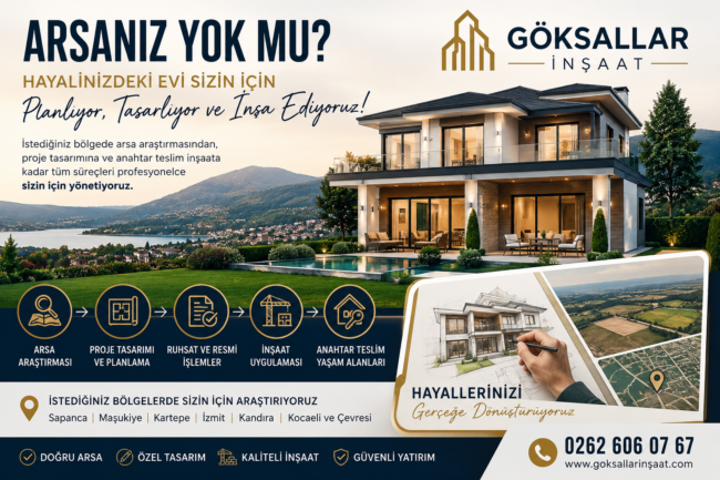 İnşaat Yaptırmak İstiyorsunuz Ama Arsanız Yok Mu? Göksallar İnşaat Hayalinizdeki Yaşam Alanını Sizin İçin Baştan Sona Planlıyor İnşaat Yaptırmak İstiyorsunuz Ama Arsanız Yok Mu? Göksallar İnşaat Hayalinizdeki Yaşam Alanını Sizin İçin Baştan Sona Planlıyor