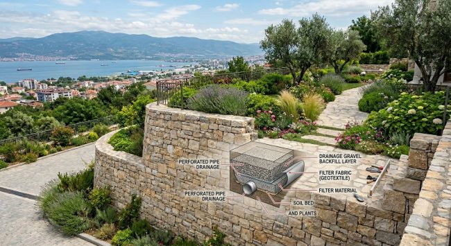 Taş duvar yapımı ve drenaj uygulama