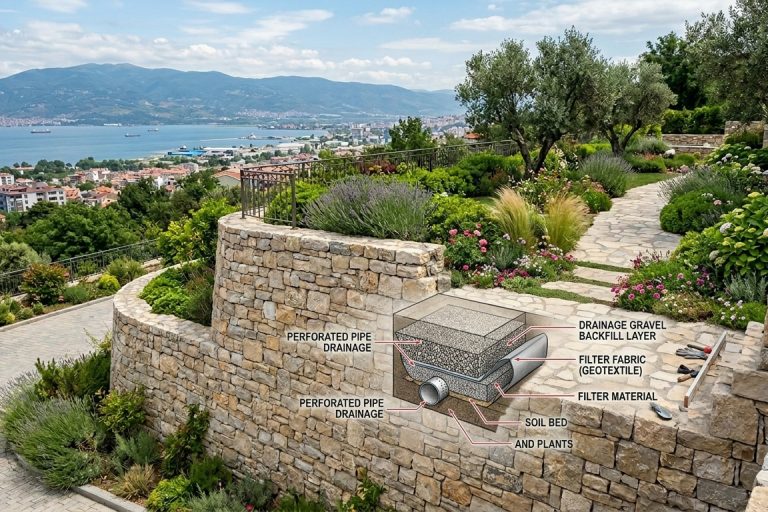 Taş duvar yapımı ve drenaj uygulama